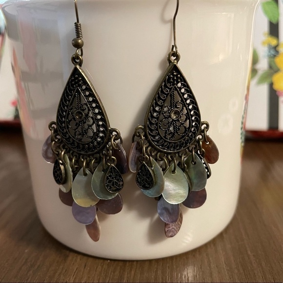 Boho Multicolored Shimmer Antique Looking Teardrop Dangle Earrings - Picture 1 of 5